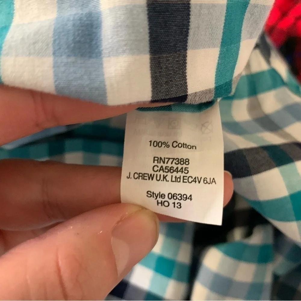 J. Crew Light Weight Teal and Navy Plaid Cotton Button Down Shirt